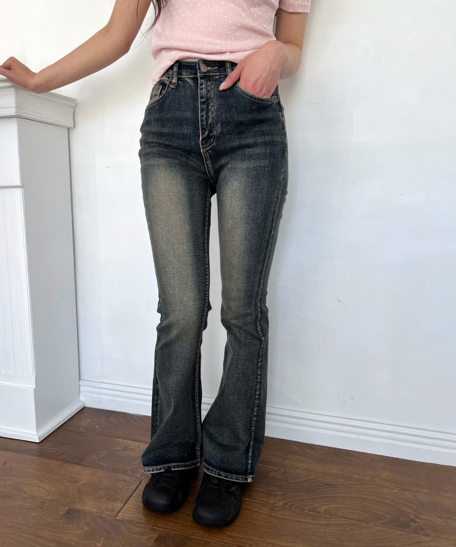 スリムなウォッシングブーツカットデニムパンツ(M/L) O4534 ビンテージウォッシングブーツカットデニムパンツ 2025 SS[品番