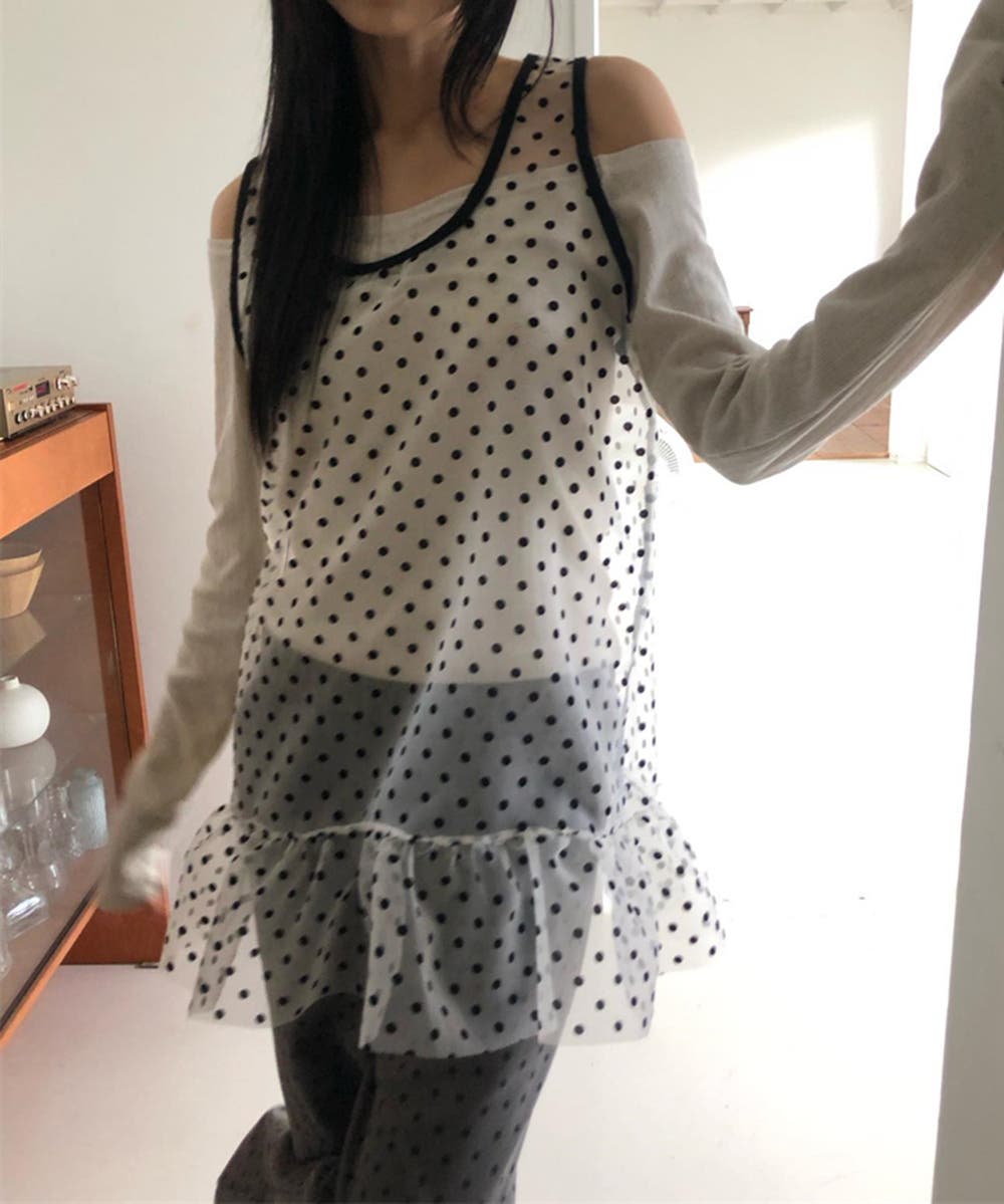 シースルードットフリルビスチェ[品番：FROW0001582]｜by muni:r