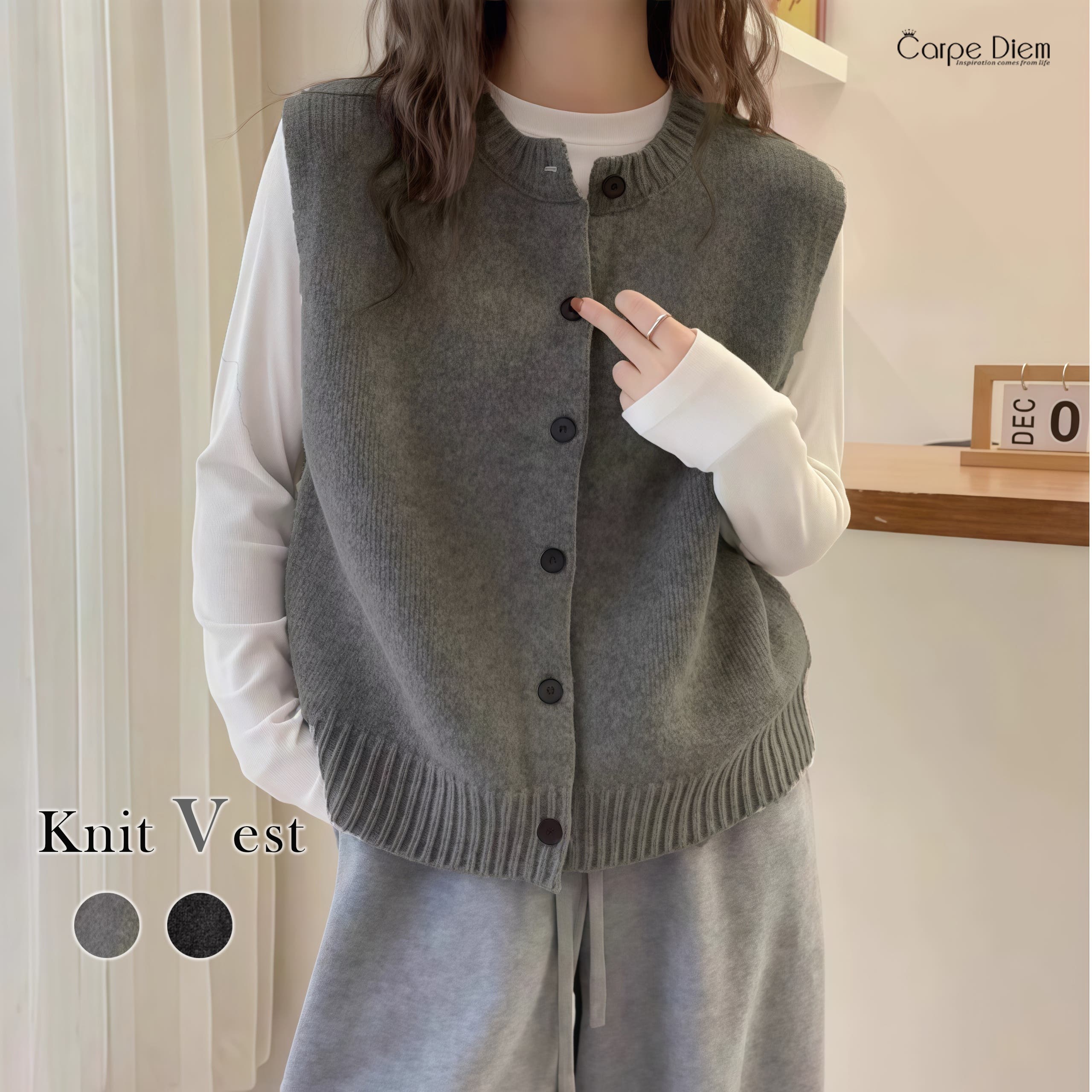 Vネックニットベスト トップス レイヤード風[品番：KPDW0000205