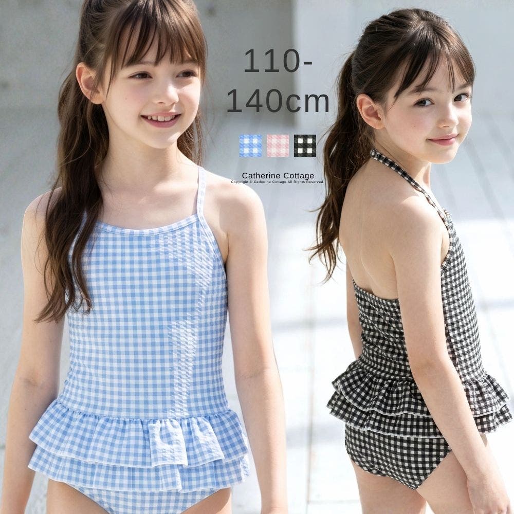 女の子水着 ワッフルライクギンガムチェック ワンピース型[品番