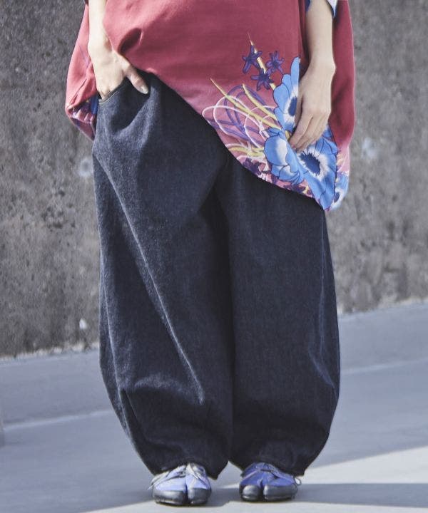 Kaya カヤ 井原デニム デニムもんぺパンツ ワイド カヤ】井原デニム ワイドもんぺパンツ[品番：ACNW0017829