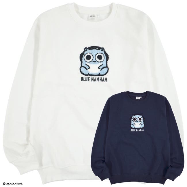 ブルーハムハム トレーナー 刺繍 長袖 裏起毛 スウェット M L LL[品番