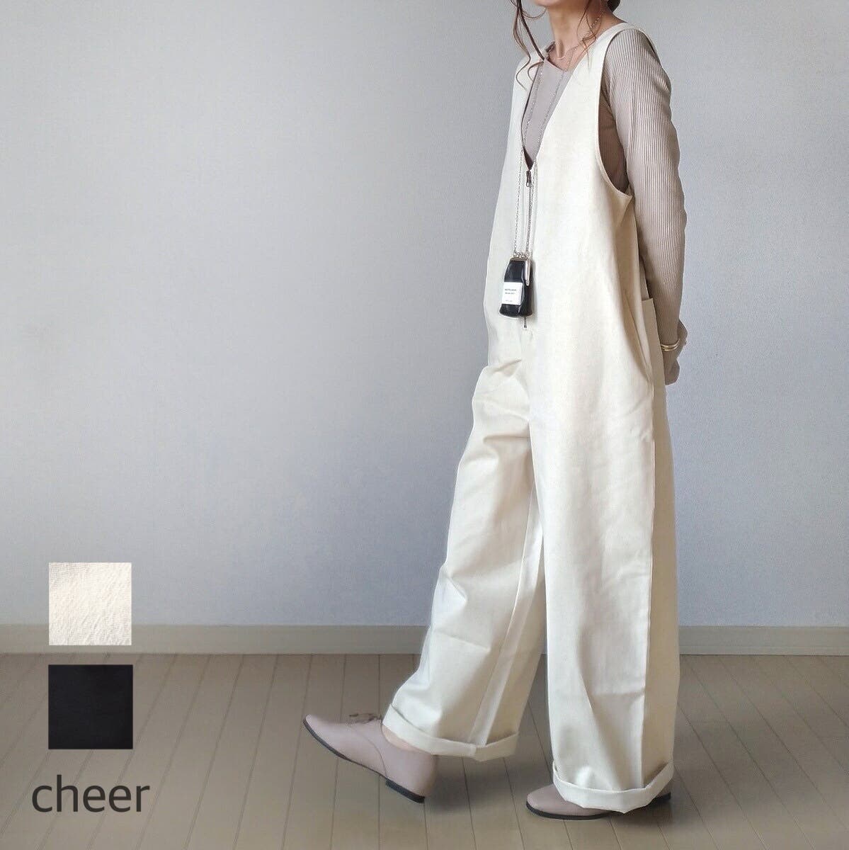 リネンライクフロントジップリラックスサロペットパンツ 韓国