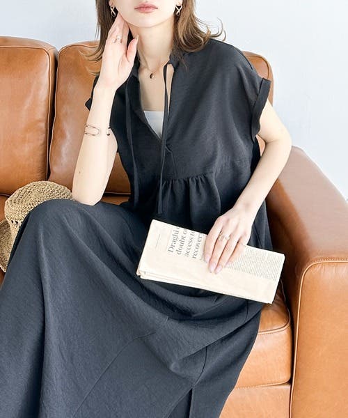 ERISABETTA FRANCHI ロングワンピース ノースリーブ Vネック She's Closet ワンピース 深Vネックノースリーブロング丈Aライン