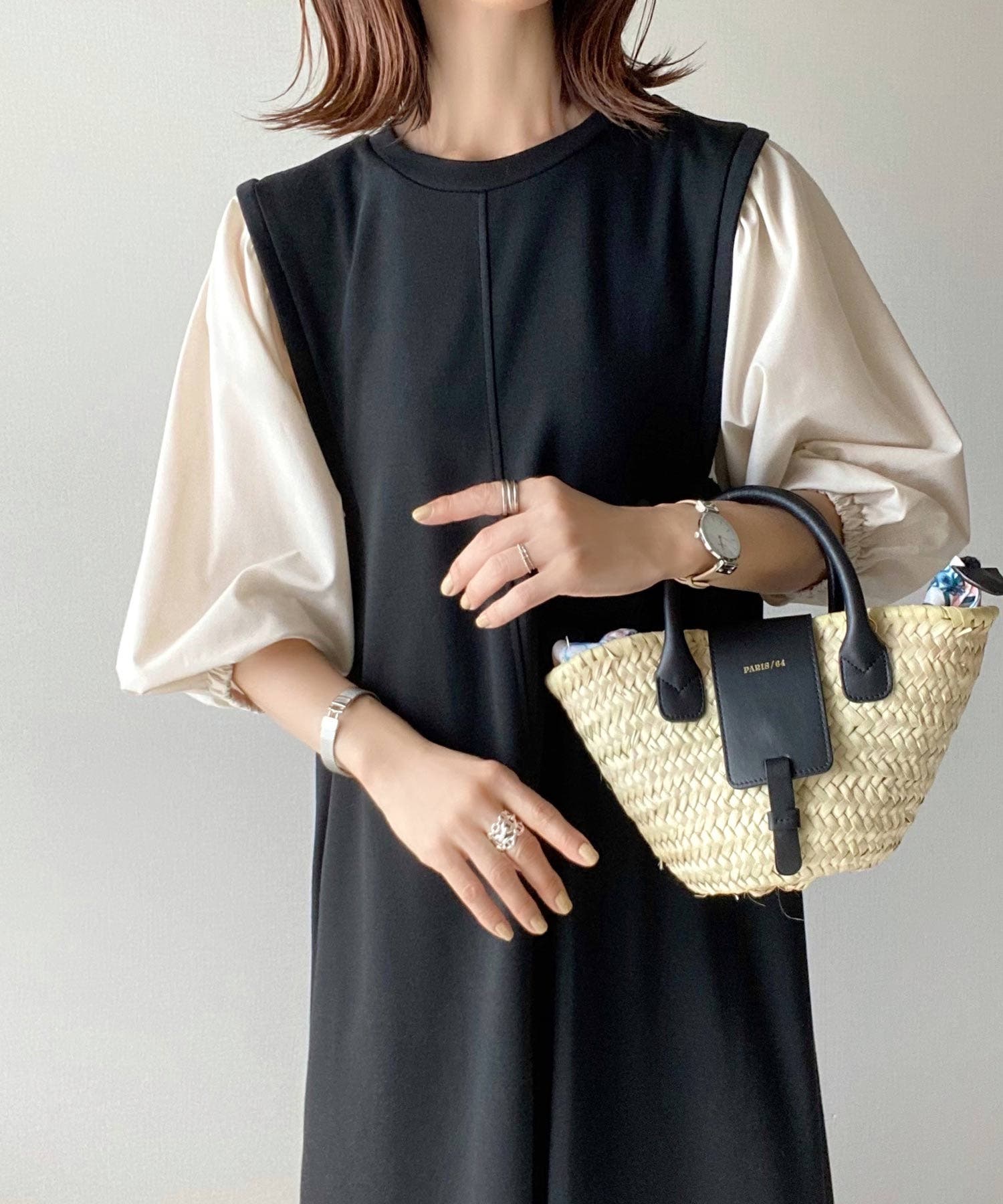 【美品】ENFOLD シャツドッキング 異素材 ワンピース ノースリーブ 1.jpg
