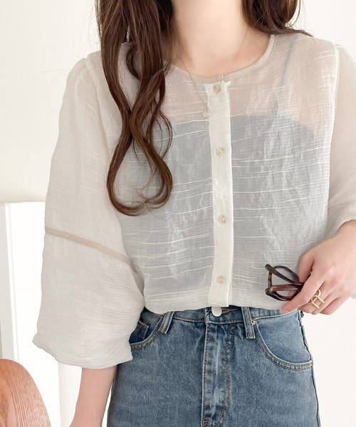 ぽわん袖のニュアンスブラウス！前後2wayランタンスリーブシアー  