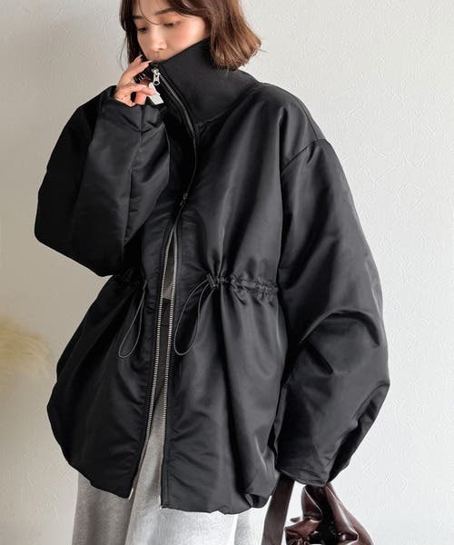 クラシカルエルフ冬新作 アウター ジャケット レディース 華奢見え ボリューム 衿 リブ ウエスト ドロスト バルーン シルエット パディングコート ブルゾン ロングシーズン 大きいサイズ  2025aw  ce1265034 華奢見えボリュームアウター♪衿リブウエストドロストバルーン