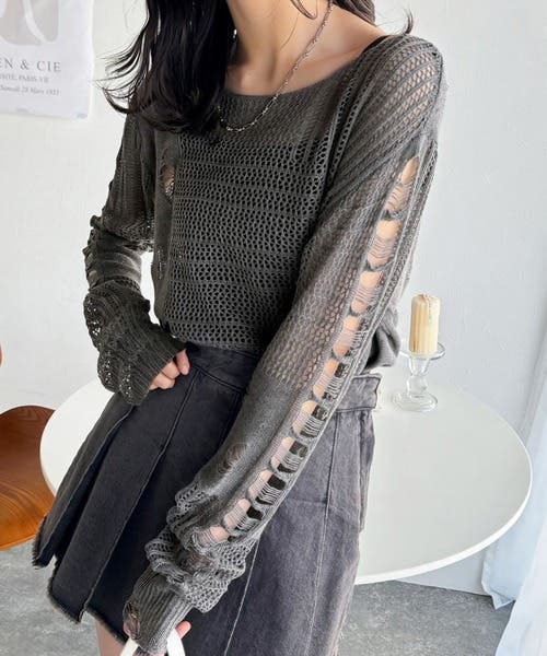 ヴィンテージライクメッシュフェイクレイヤードカットソー（T