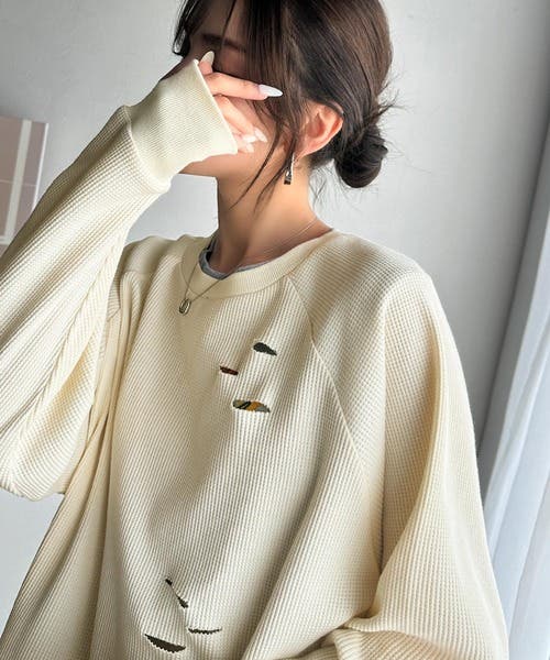 今シーズン大注目！バックJavaネーム付きダメージワッフルロンT