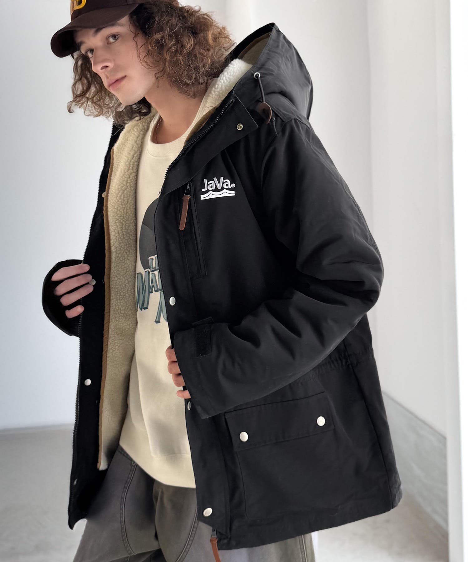 3WAYミドル丈無地マウンテンパーカー(ライナー取外し可)[品番