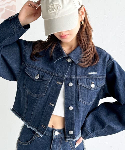 新品 オリジナルプレートが光る！綿100％フリンジデニムジャケット ジャケット・アウター