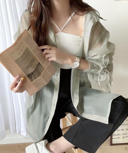 mily bilet】シアーで女子感際立つ。バックドロストシャツ[品番