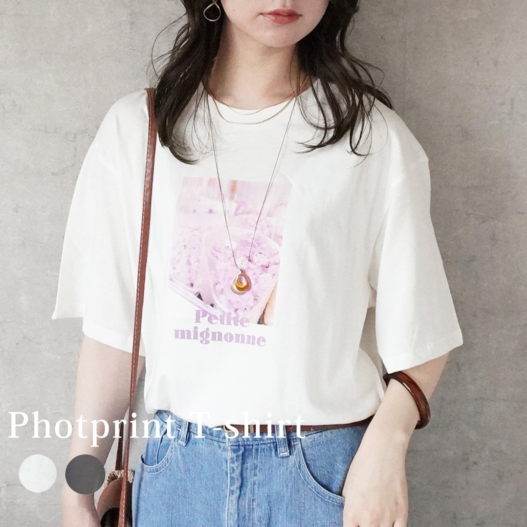 フラワーフォトプリントTシャツ 半袖 転写プリント カットソー