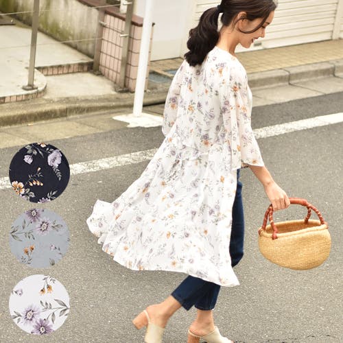 フロントリボン花柄シフォンミニワンピース ピンク - Retro