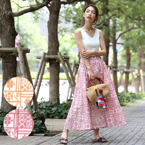 総柄刺繍ボヘミアンフレアスカートcocaオリジナル 阿久津ゆりえさん