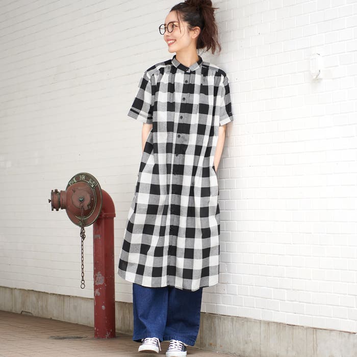 ブロックチェックロングシャツワンピース[品番：PA000011863]｜coca