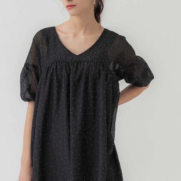 Tika シアー半袖 サロペット風ワンピー ブルー 未使用・タグ付