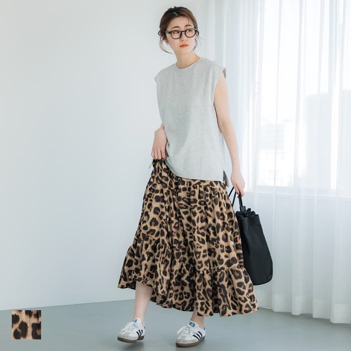レオパードティアードマキシスカート SALE】【DOUBLE STANDARD CLOTHING】レオパードティアードマキシ