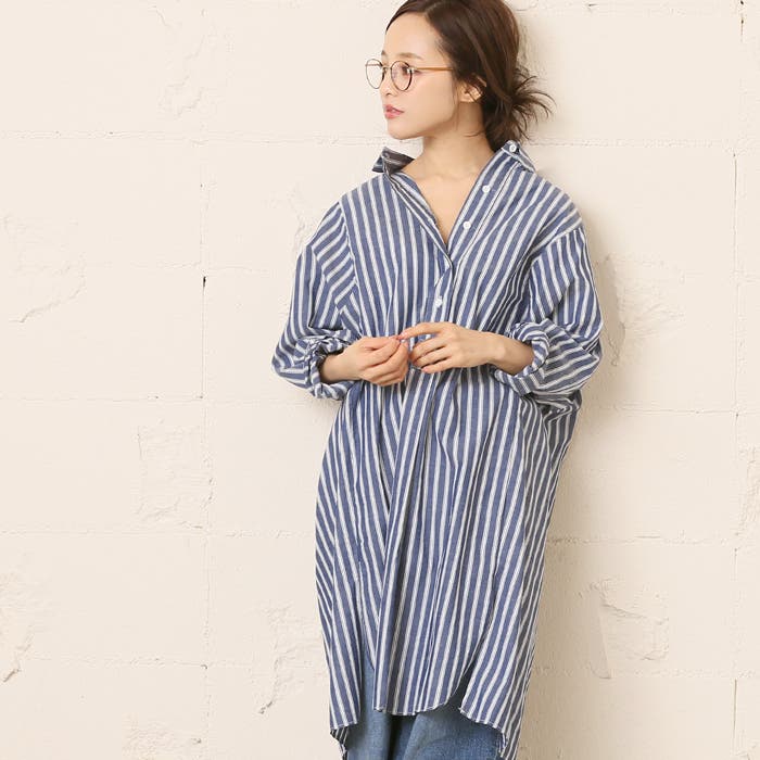 ヤッコマリカルド　シルク混　シャツワンピース　グリーンストライプ　オーバーサイズ 2025年最新】YACCOMARICARD シャツワンピースの人気アイテム