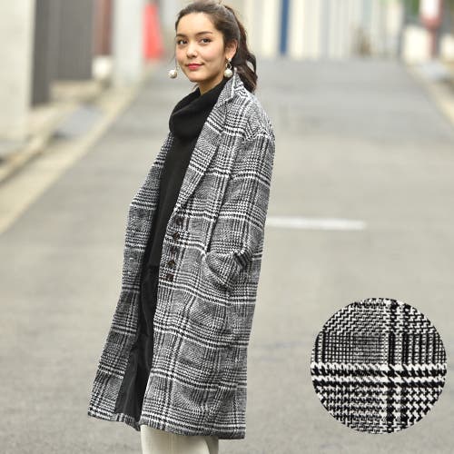 グレンチェックハンサムチェスターコートcocaオリジナル(ロングコート