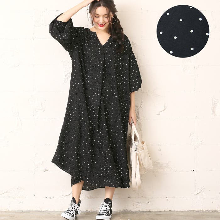 新品同様✨MACHATT ドットロングドレス ブラック ワンピース