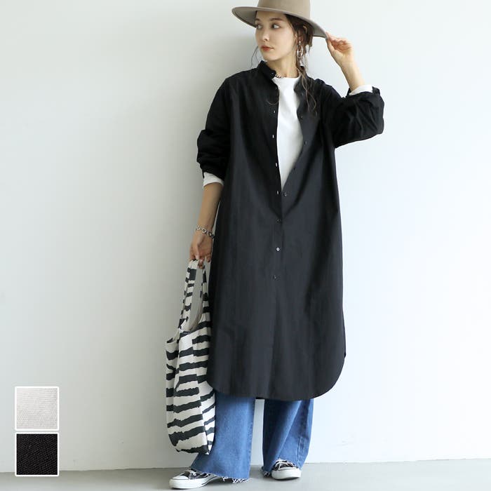 シャツワンピース レディース バンドカラー[品番：PA000011140