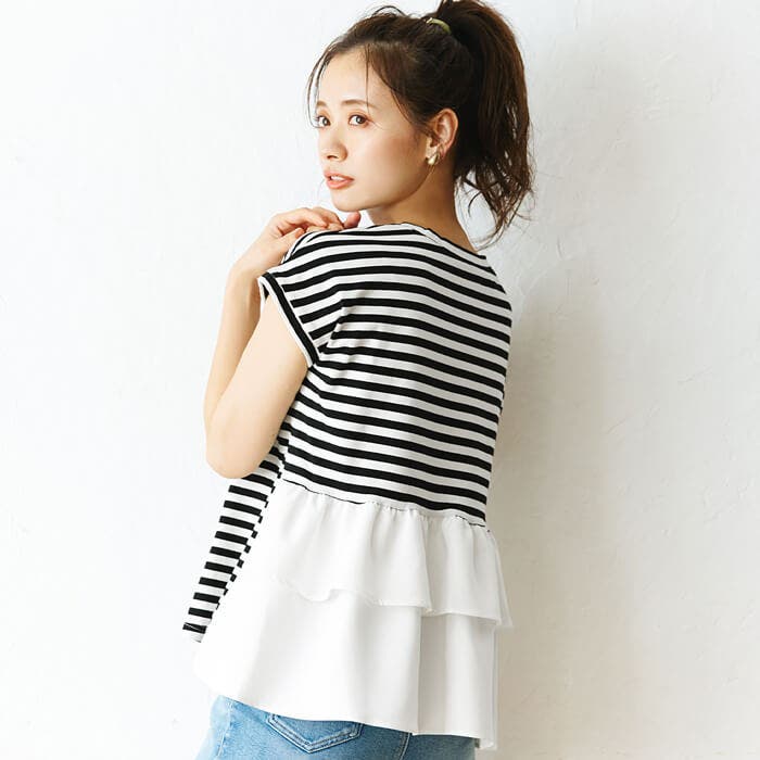 バックフリルボーダーTシャツ[品番：PA000012556]｜coca（コカ