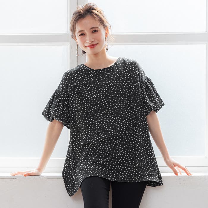 袖バルーンAラインドットブラウス[品番：PA000012570]｜coca