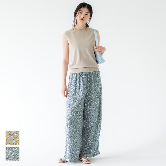 OPEN YY 花柄ワイドパンツ オリーブグリーン OPEN YY 花柄ワイドパンツ オリーブグリーン OPEN YY 花柄ワイド