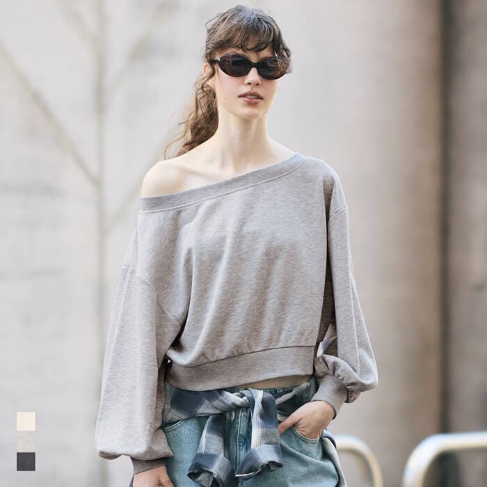 新色追加】裏毛オフショルダースウェット[品番：PA000016780