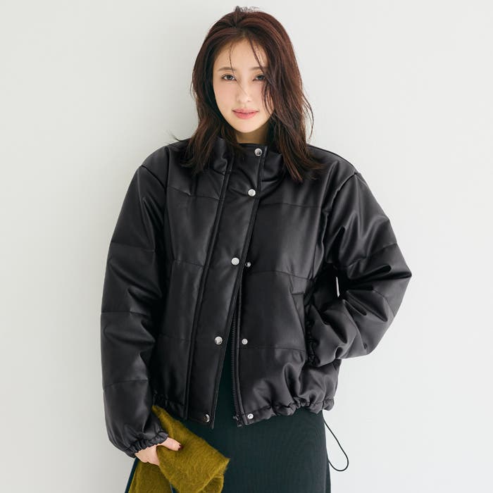 美品 1PIU1UGUALE3 フェイクレザー ジャケット 中綿 ブラック フェイクレザー中綿ジャケット[品番：PA000017755]｜coca（コカ