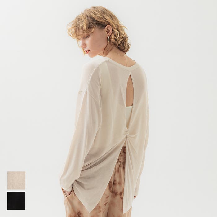 シアーバックオープン長袖ニット[品番：PA000015746]｜coca