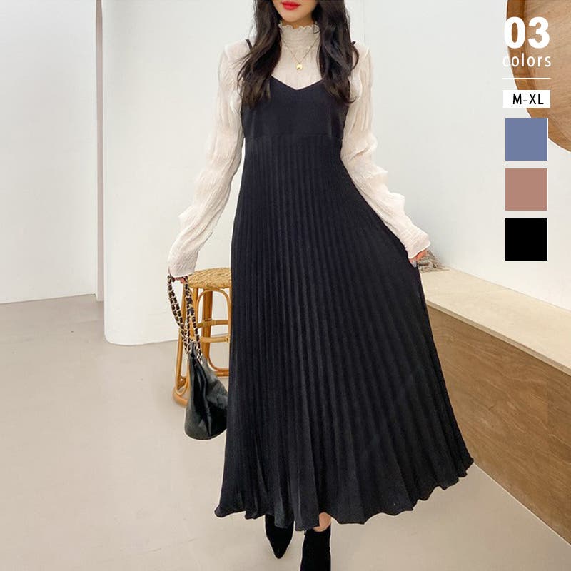キャミソールワンピース プリーツワンピース ロングワンピース[品番