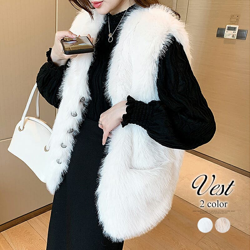 レディース アウター ベスト Free ポリエステル フェイクファー きれい