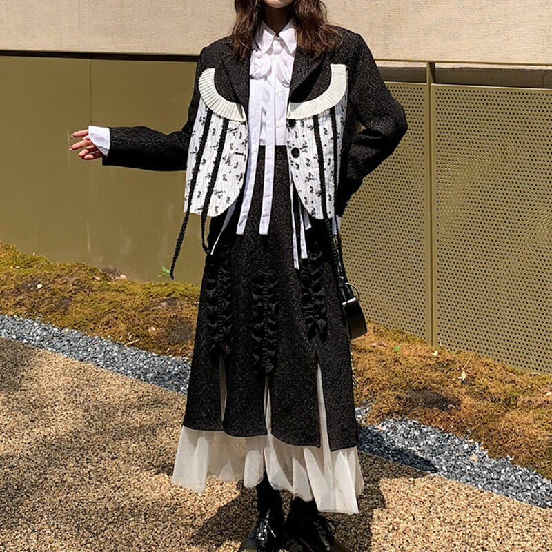 スカート　フリルスカート　ロリータ　うさぎ柄　ストラップ　黒 dxl-lady436-01.jpg