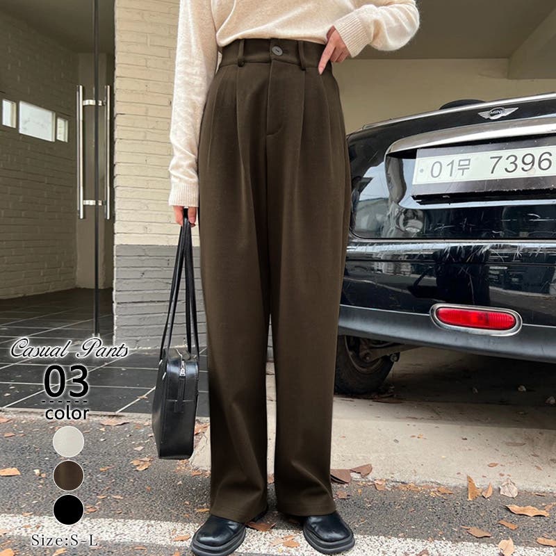 ワイドパンツ ハイウエストスラックスパンツ タックパンツ[品番