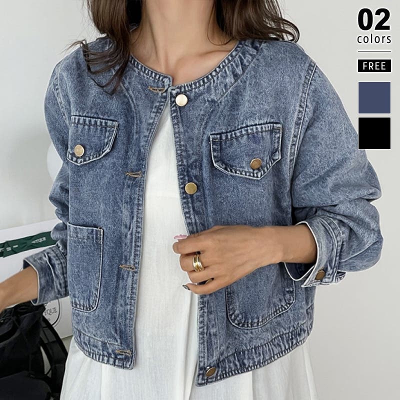 ノーカラーデニムジャケット デニムジャケット Gジャン[品番