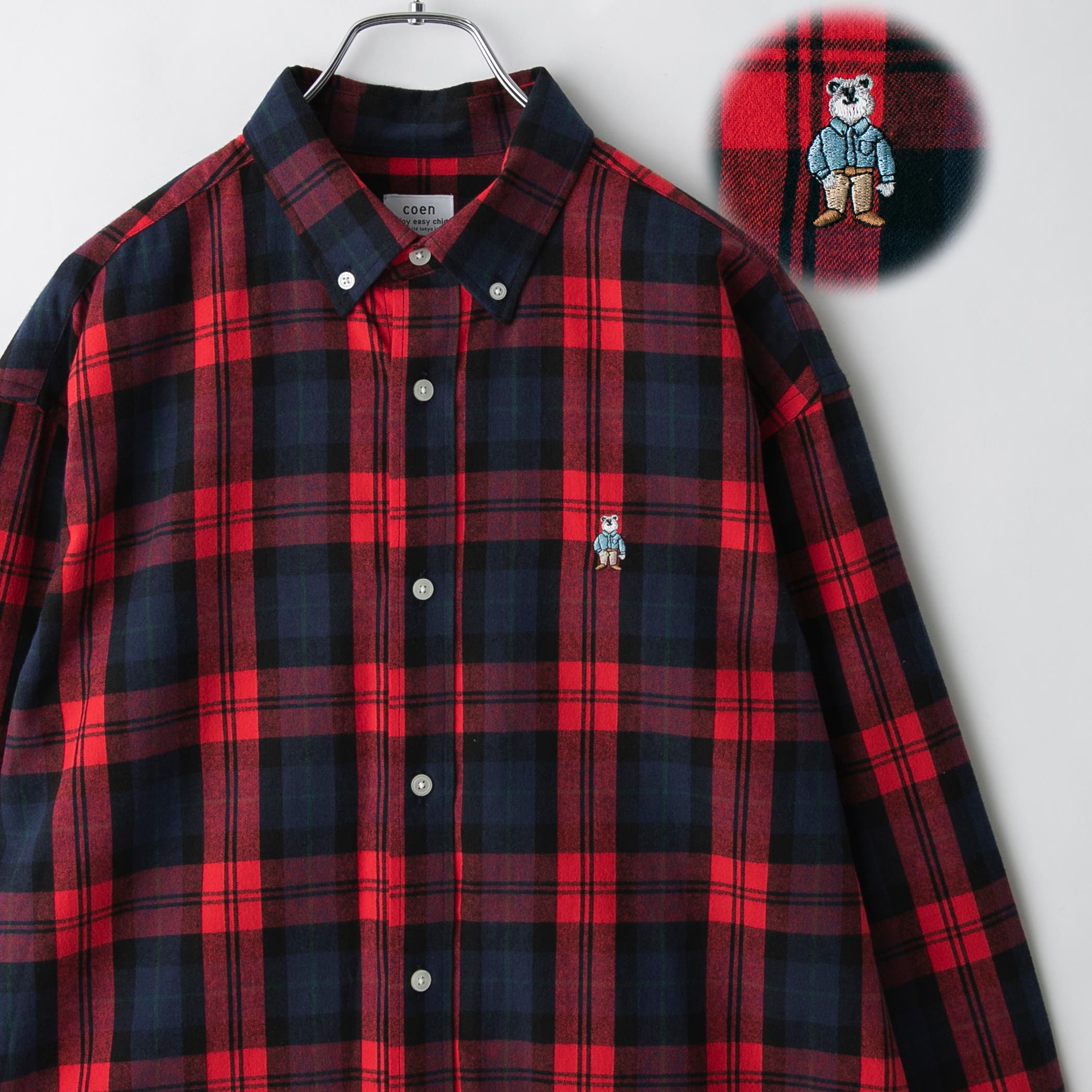 ワンポイントベア刺繍チェックシャツ[品番：COEW0006257]｜coen【men 
