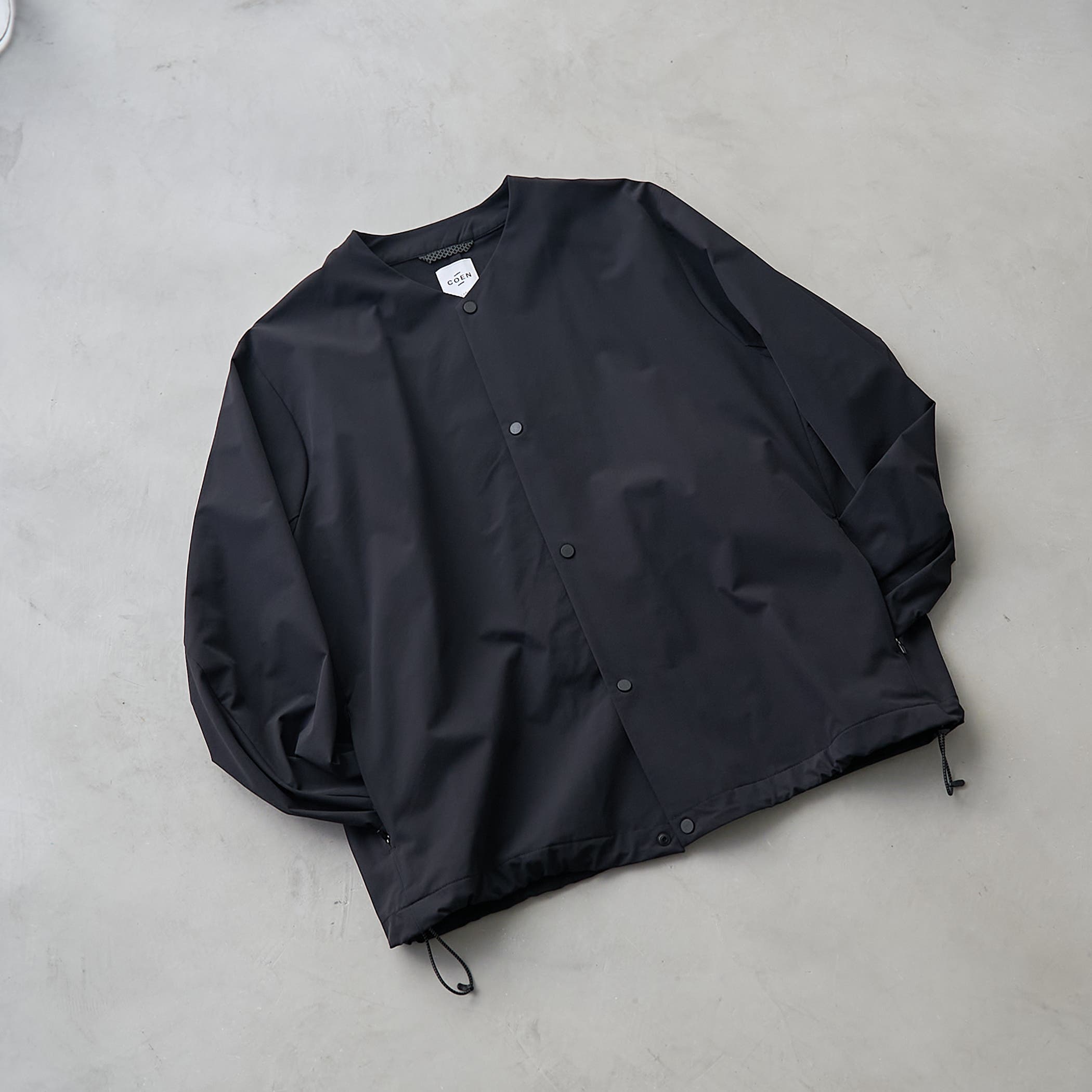 ストレッチテックナイロンノーカラージャケット【ストレッチ、はっ水