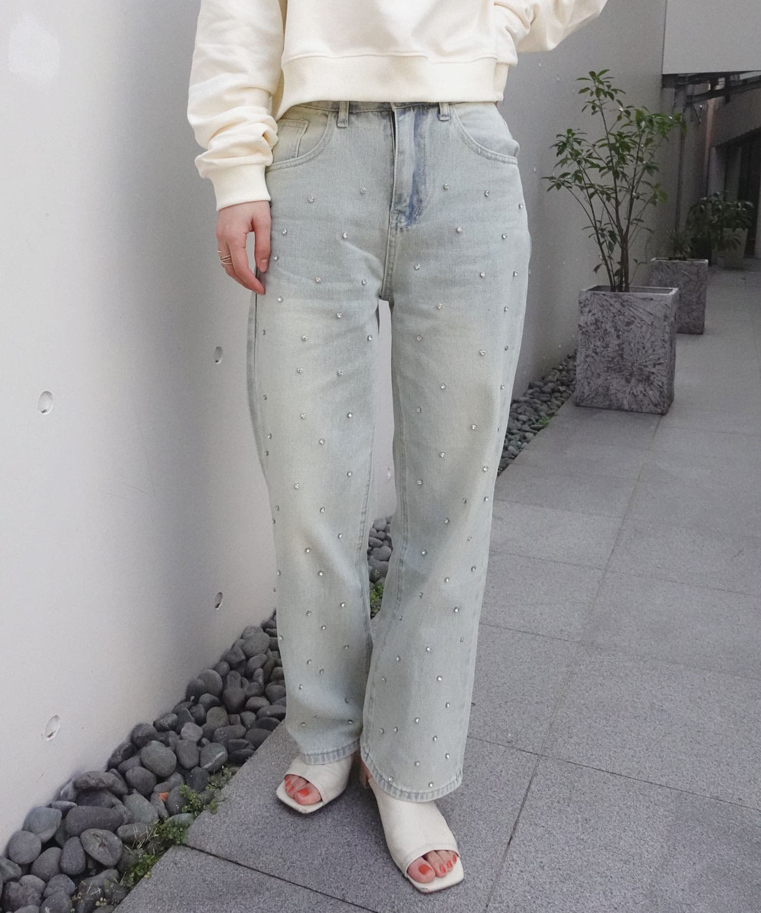 ■ninamew ラインストーン ウールパンツ □ninamew ラインストーン ウールパンツ - メルカリ