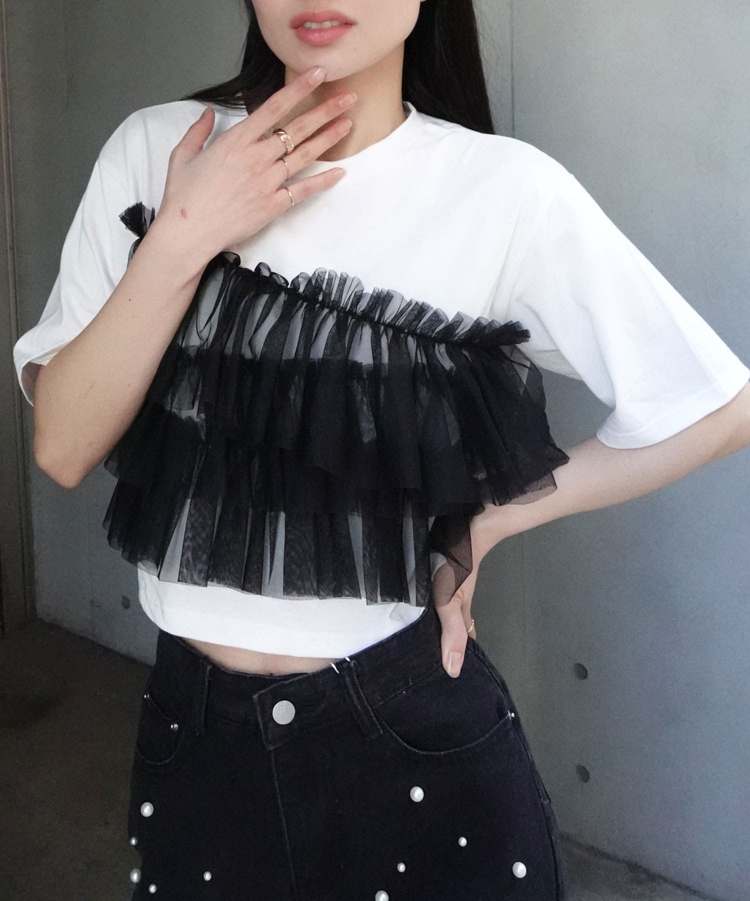 チュールフリルドッキングTシャツ[品番：TRIW0003713]｜CORNERS