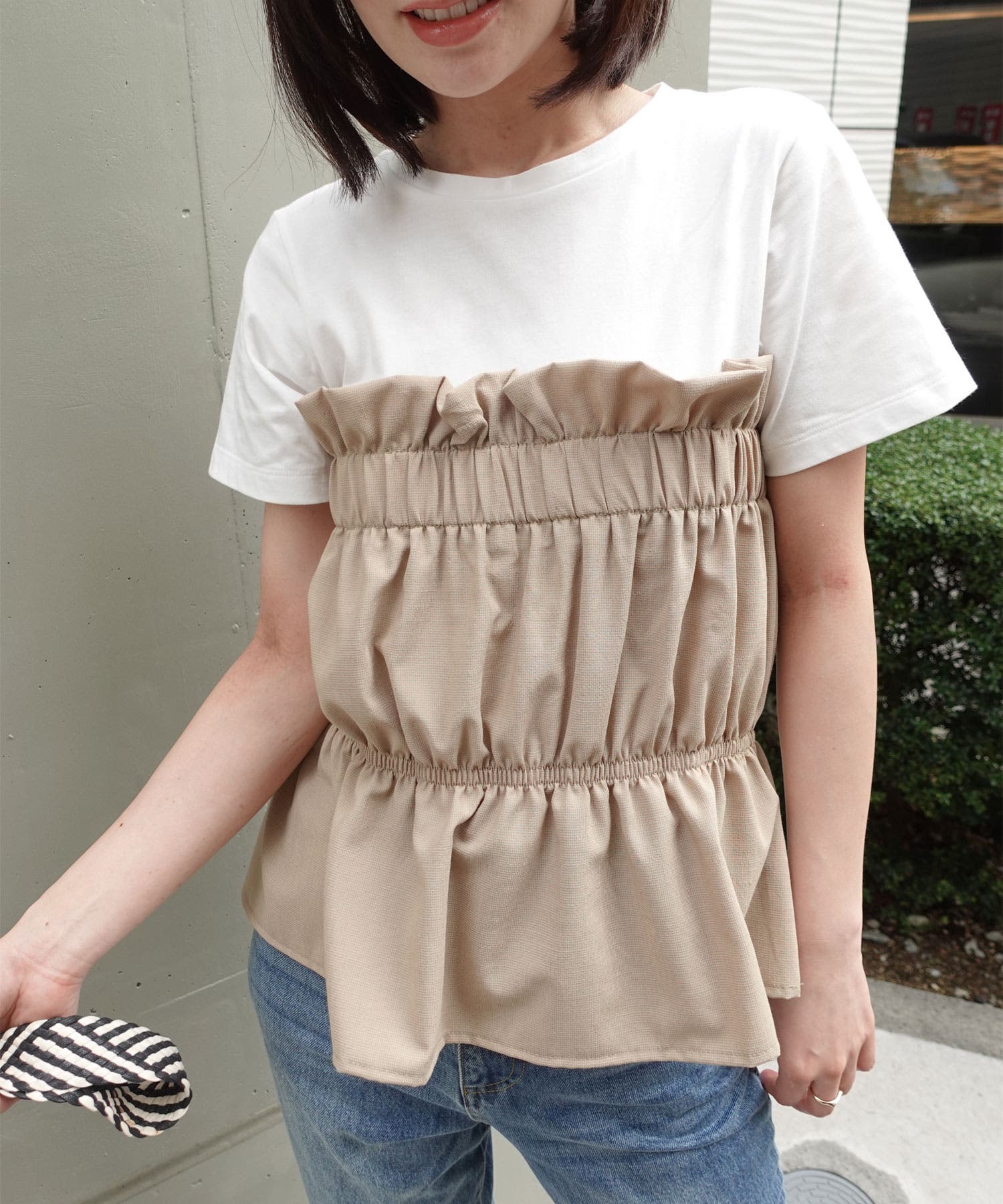 CO. GO 売れ筋商品|||コー ゴー Tシャツ トップス レディース Tops Beige osharewalker カットソー レディース Tシャツ トップス 五分袖