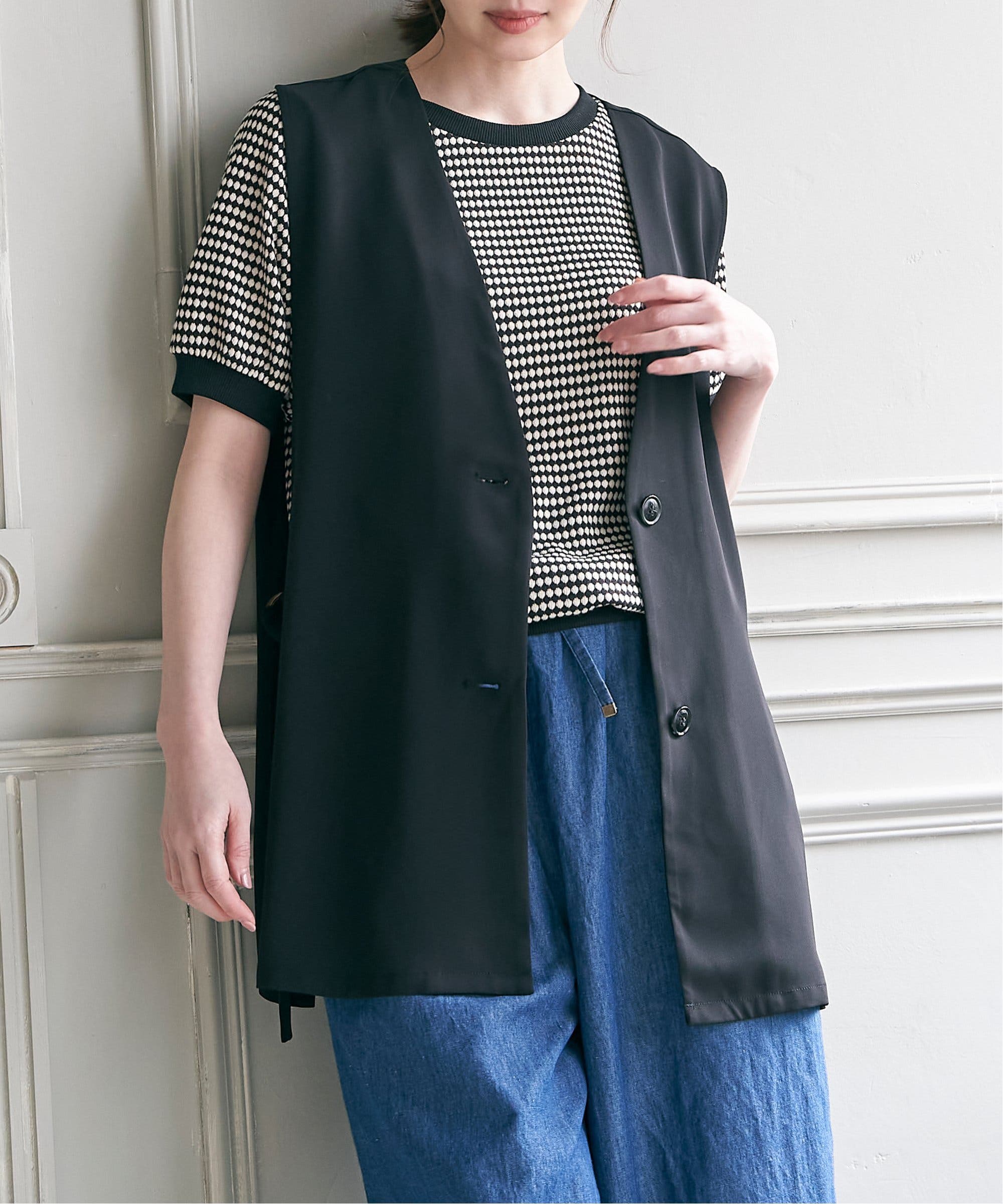 ノーカラーサイドスリットジレ[品番：IKAW0020151]｜ikka