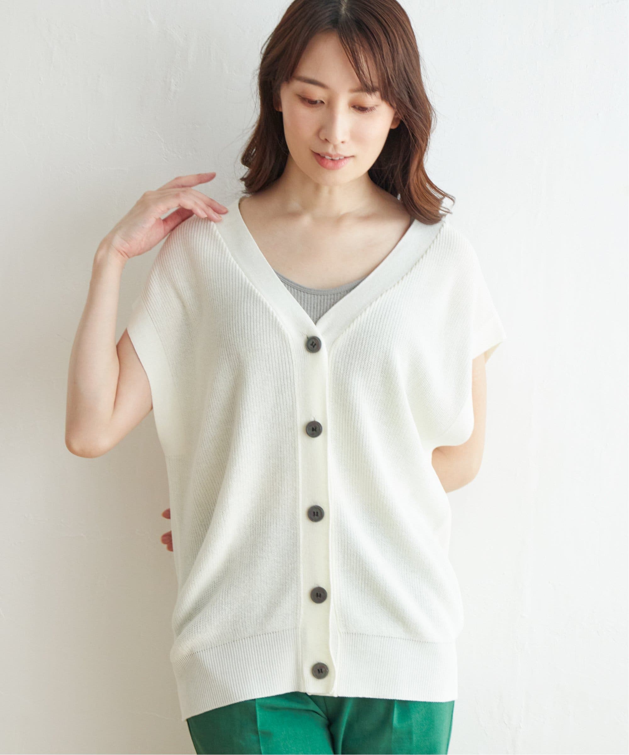 pois ニットベスト　ホワイト Pois ポワ knit vest ニットベスト ホワイト ポップアップ人気商品