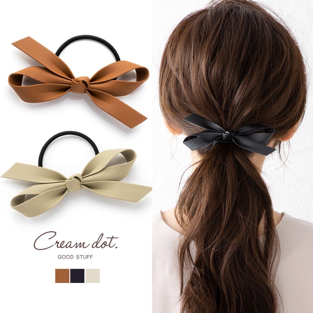 クリーム色 テディベア リボン付き e00359.jpg