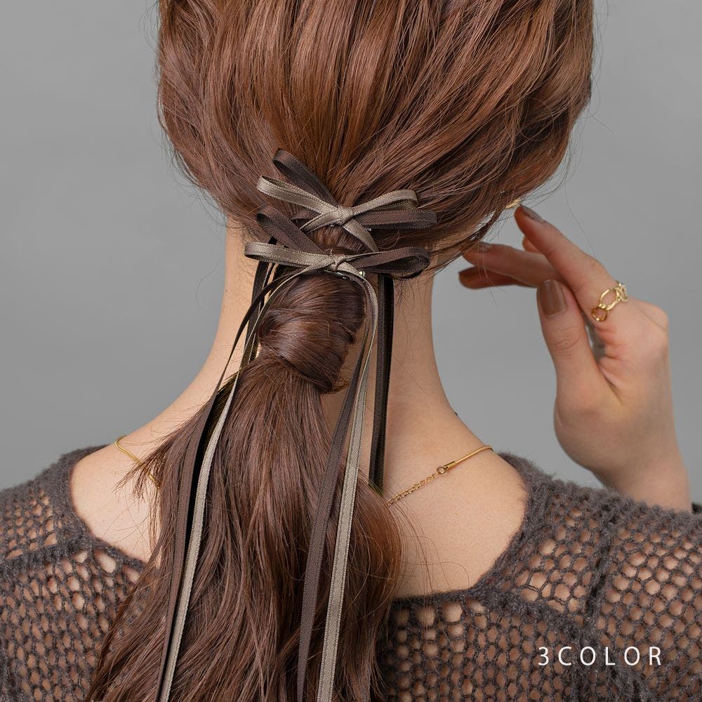 2点セット ヘアクリップ ロングリボン[品番：CRMA0010551]｜CREAM-DOT