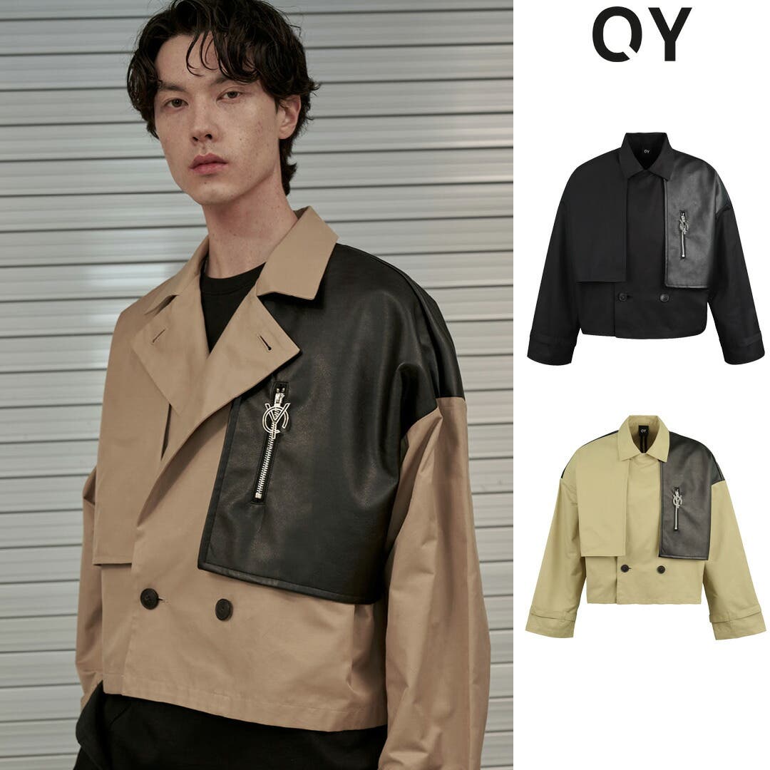 OY(オーワイ)ストリートクロップレザーミックストレンチジャケット oy21s-02-01.jpg