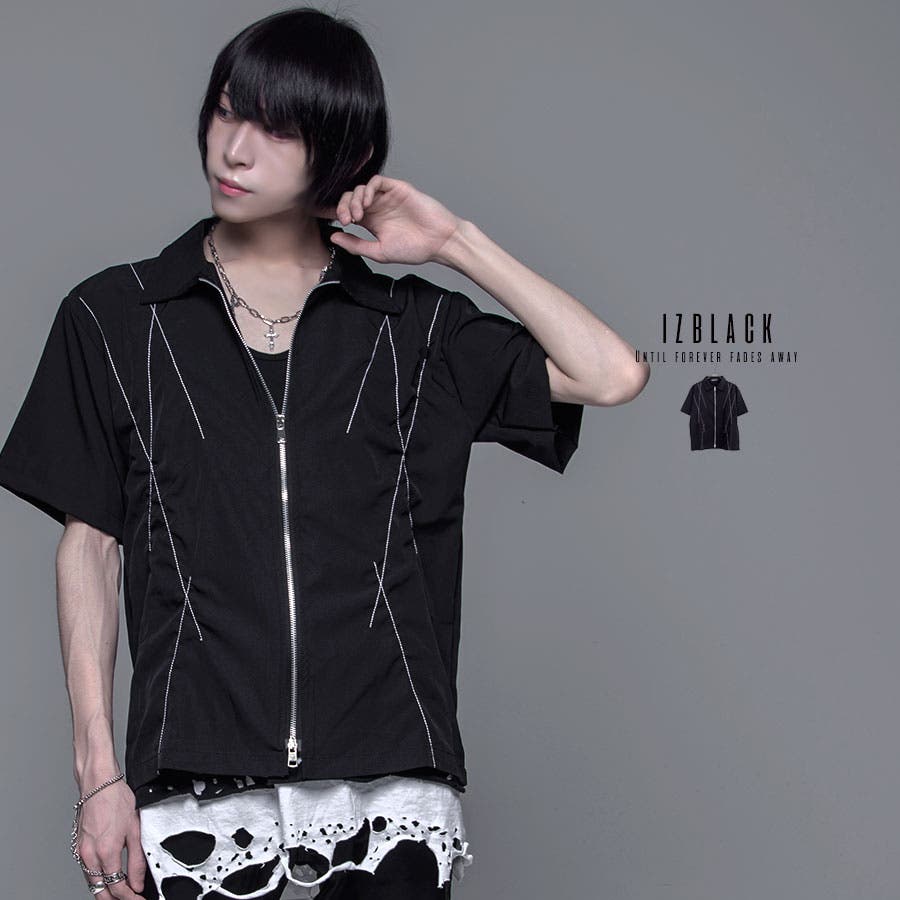 izBLACKステッチジップデザインシャツ 全1色シャツ メンズ[品番