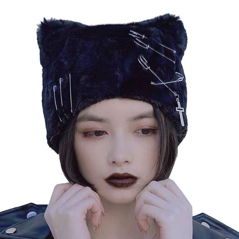 ラパフェ系猫耳帽子 猫耳帽子 お花の耳当て 猫 ニット帽 y2k 地雷系 サブカル系 小