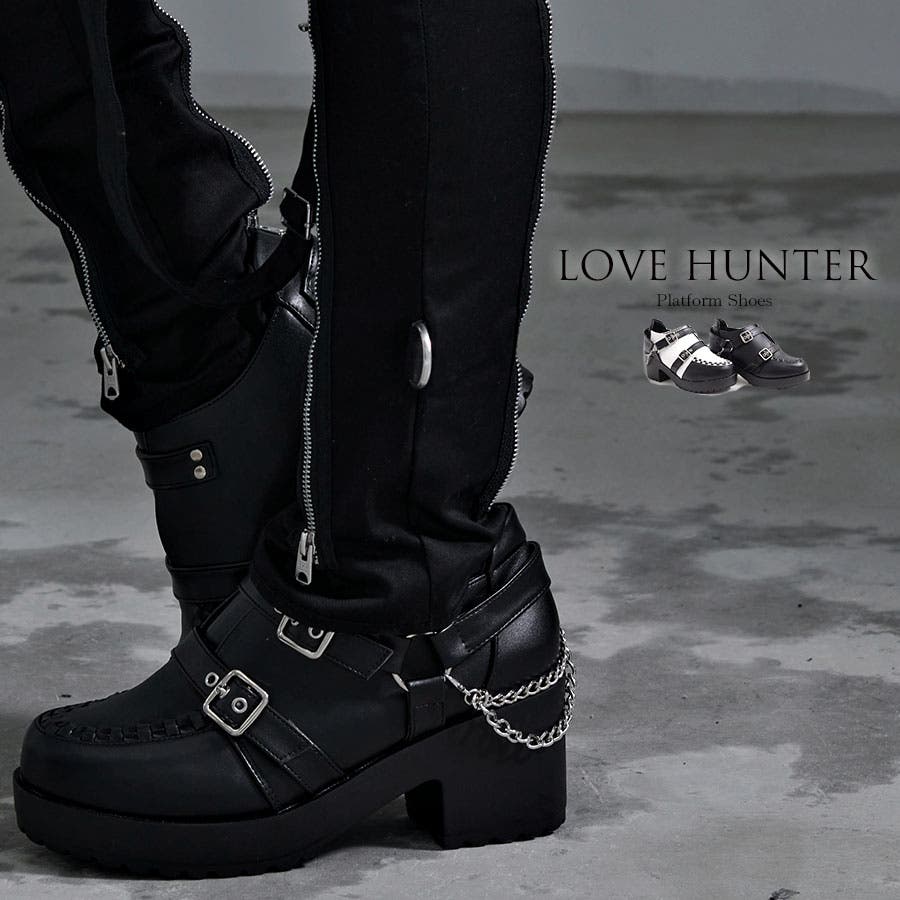 LOVEHUNTER ブラックブーツ チェーン付き　チェーンカスタム 楽天市場】